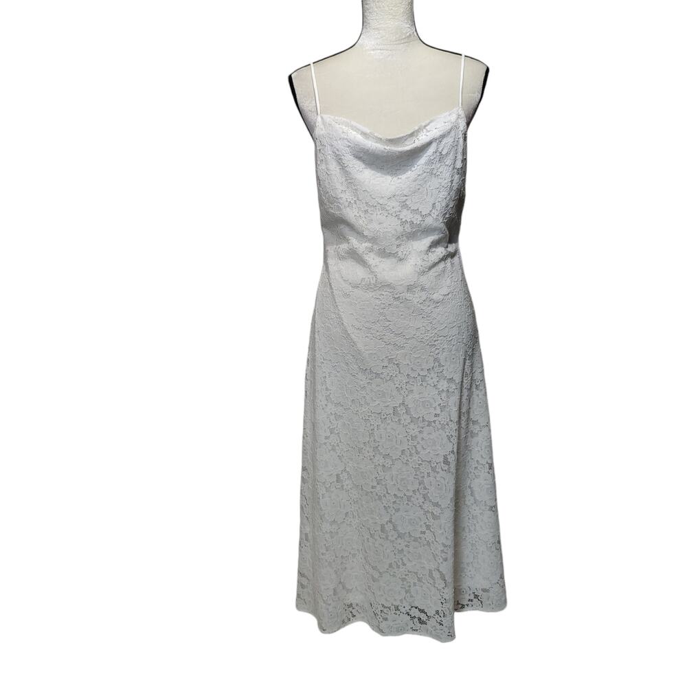 NWT 1.State Sz M Ivory Lace Cowl Neck Midi Wedding Formal Dress Adjustable Strap
